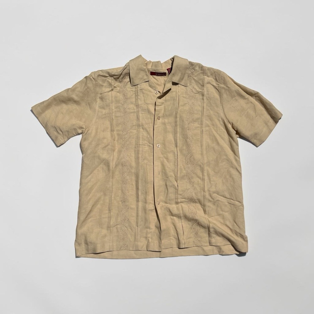 SOBRINO MEN'S SHORT SLEEVE CUBAN STYLE SHIRT  Large Embroidered W/ Pockets
